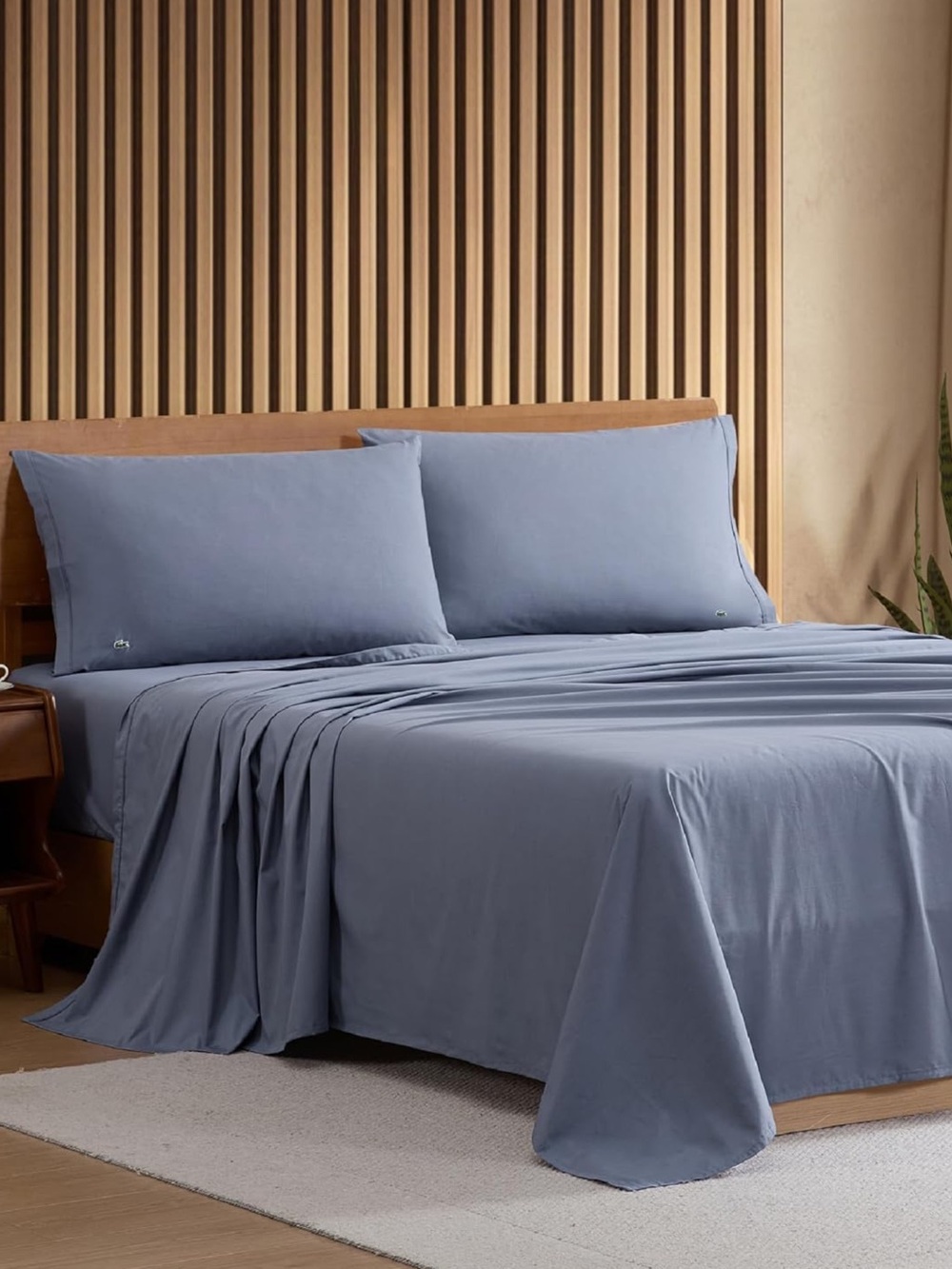 Lacoste 100% Cotton Percale Queen 4-Piece Sheet Set –Vintage Indigo